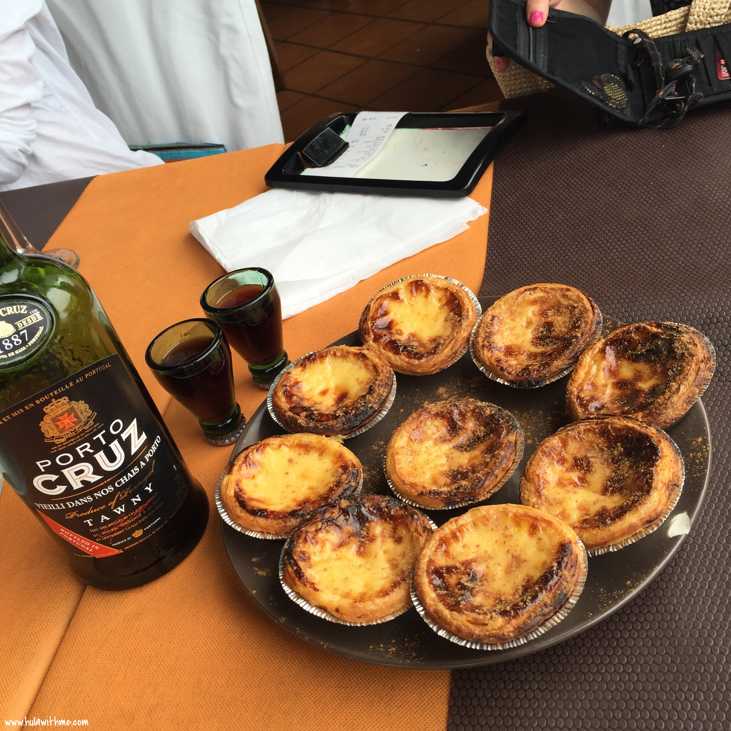 Canary Islands Food Finds - O'Fado Portuguese Restaurant. Pastéis de nata (Portuguese custard tarts) and Portuguese port wine.
