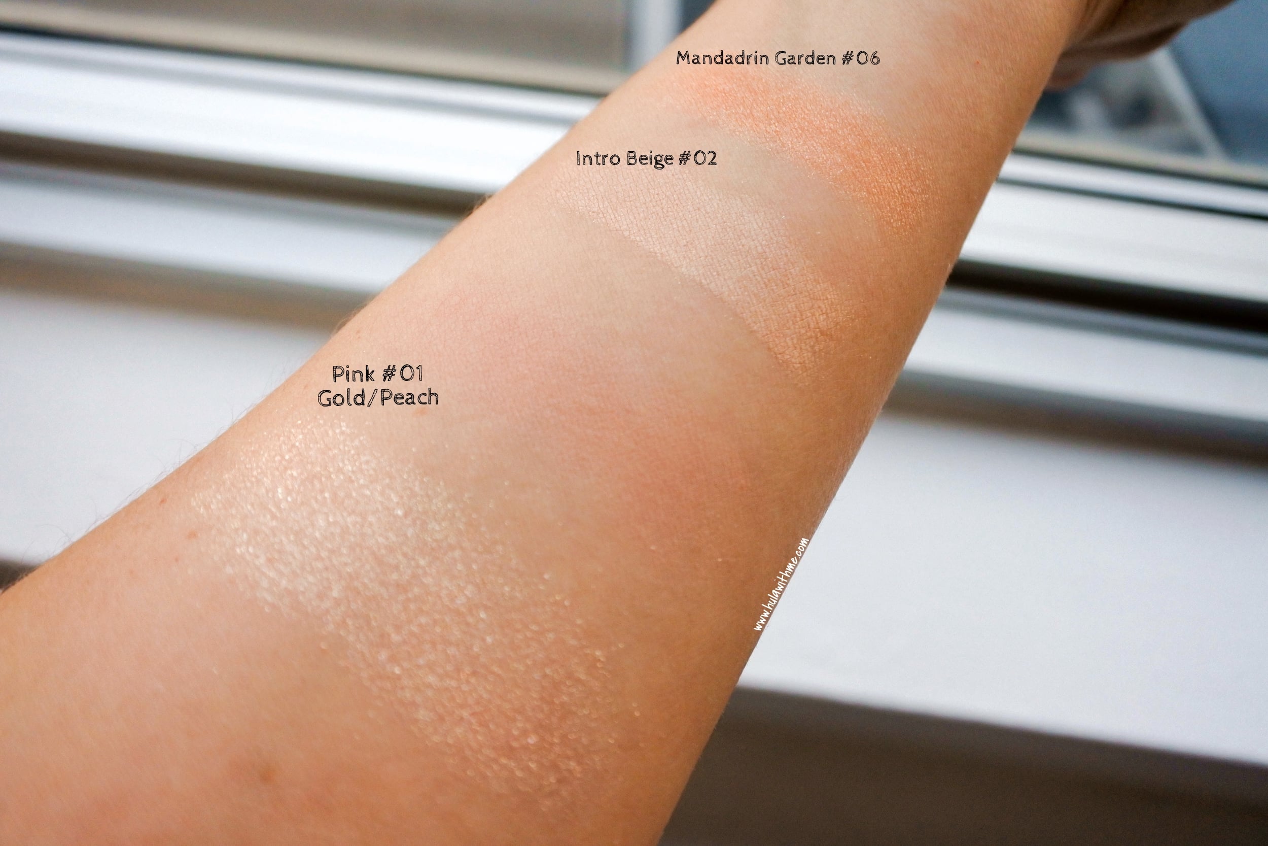 Swatches of eye shadows from Beyond Cosmetics. Natural lighting.