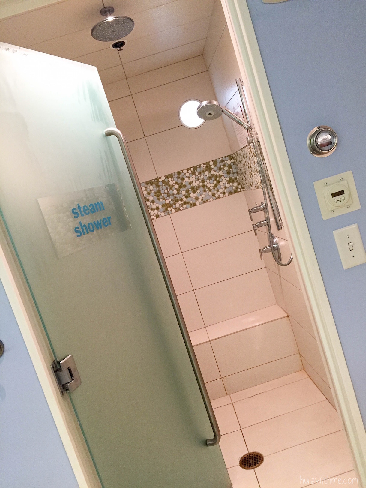 Bliss Spa in Boston, MA: The eucalyptus steam shower inside the ladies' locker room.