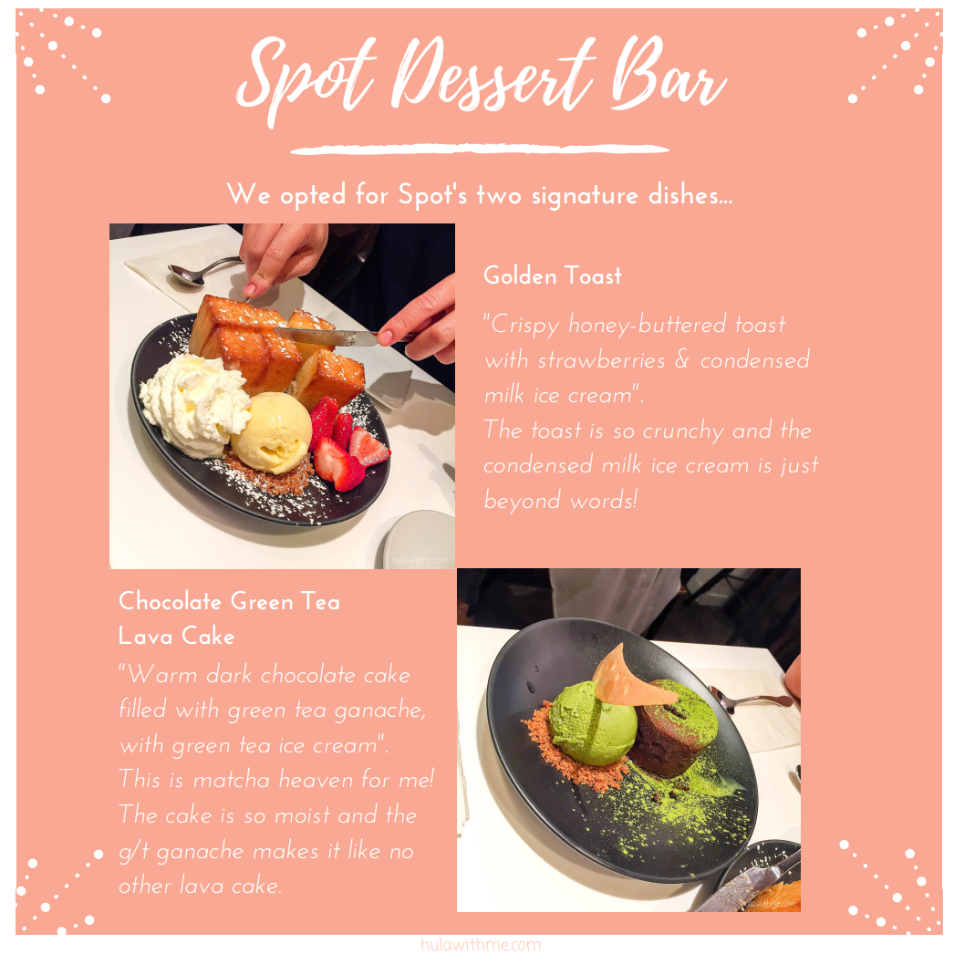 Sharing my 24-hours adventure in New York City // Spot Dessert Bar in East Village. We opted for Spot's two signature dishes... Golden Toast // "Crispy honey-buttered toast with strawberries & condensed milk ice cream". The toast is so crunchy and the condensed milk ice cream is just beyond words! Chocolate Green Tea Lava Cake // "Warm dark chocolate cake filled with green tea ganache, with green tea ice cream". This is matcha heaven for me! The cake is so moist and the g/t ganache makes it like no other lava cake.