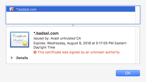 avast certificate error mac