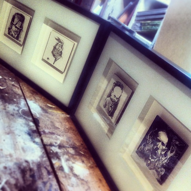 A shot of the mount and frame job I did - a hack job that actually turned out looking pretty neat. You can get a sense of scale- rather, how small these really are. The good news is the details of these hold up well in print. I've scaled them WAY up for fun, and am very happy with the results.
