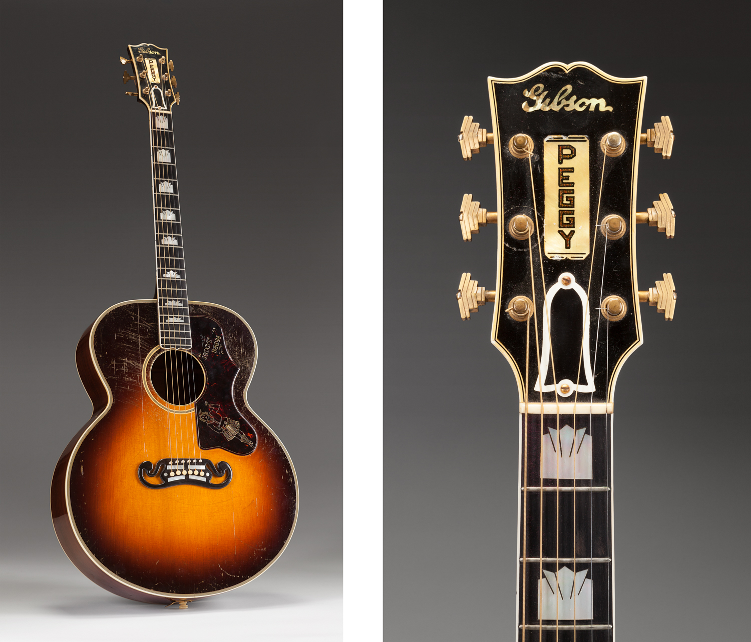 Notice the singer/guitarist's name in mother of pearl inlay.