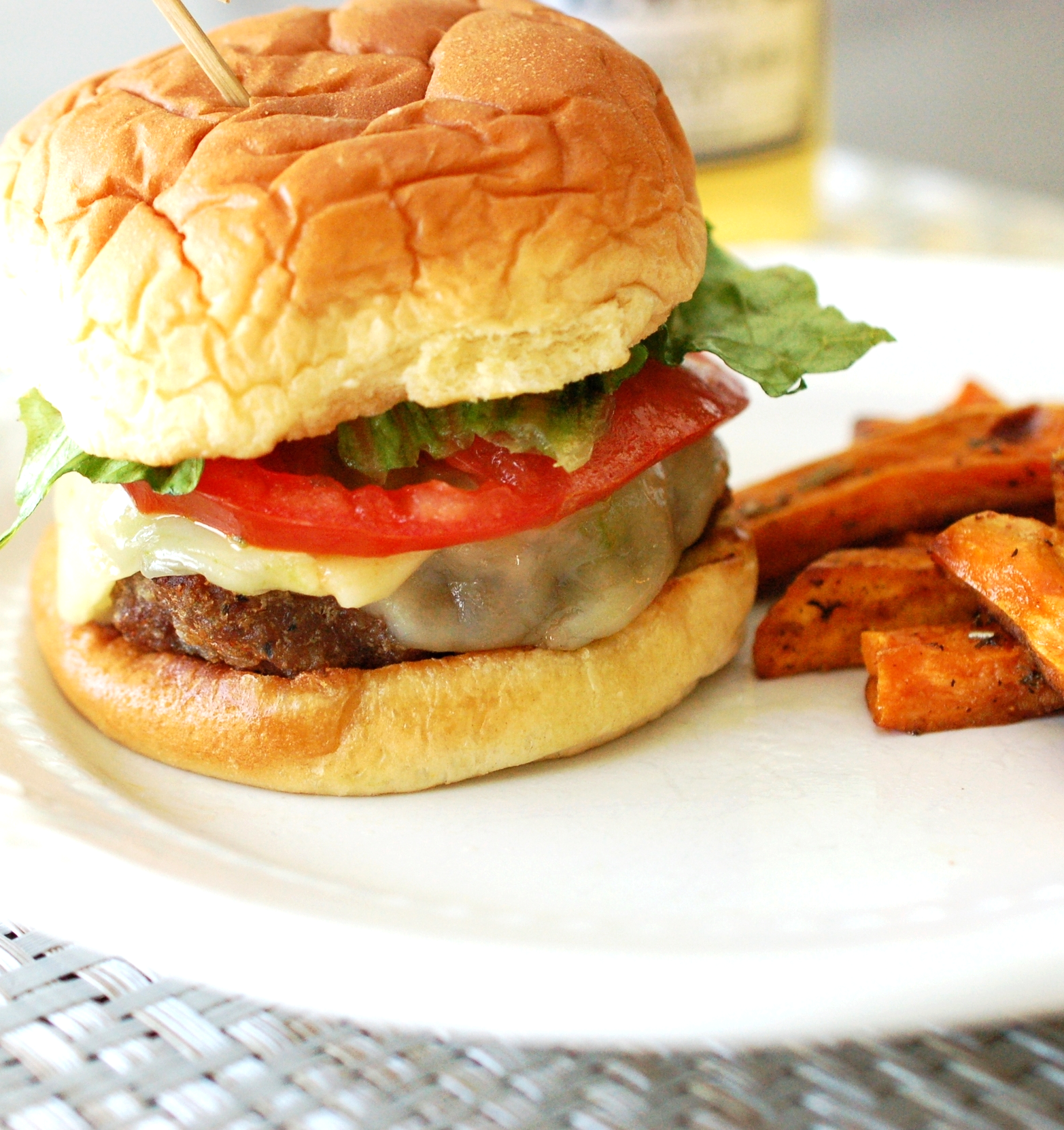 Pizzazzed Burger Recipe with Herbed Sweet Potato Fries