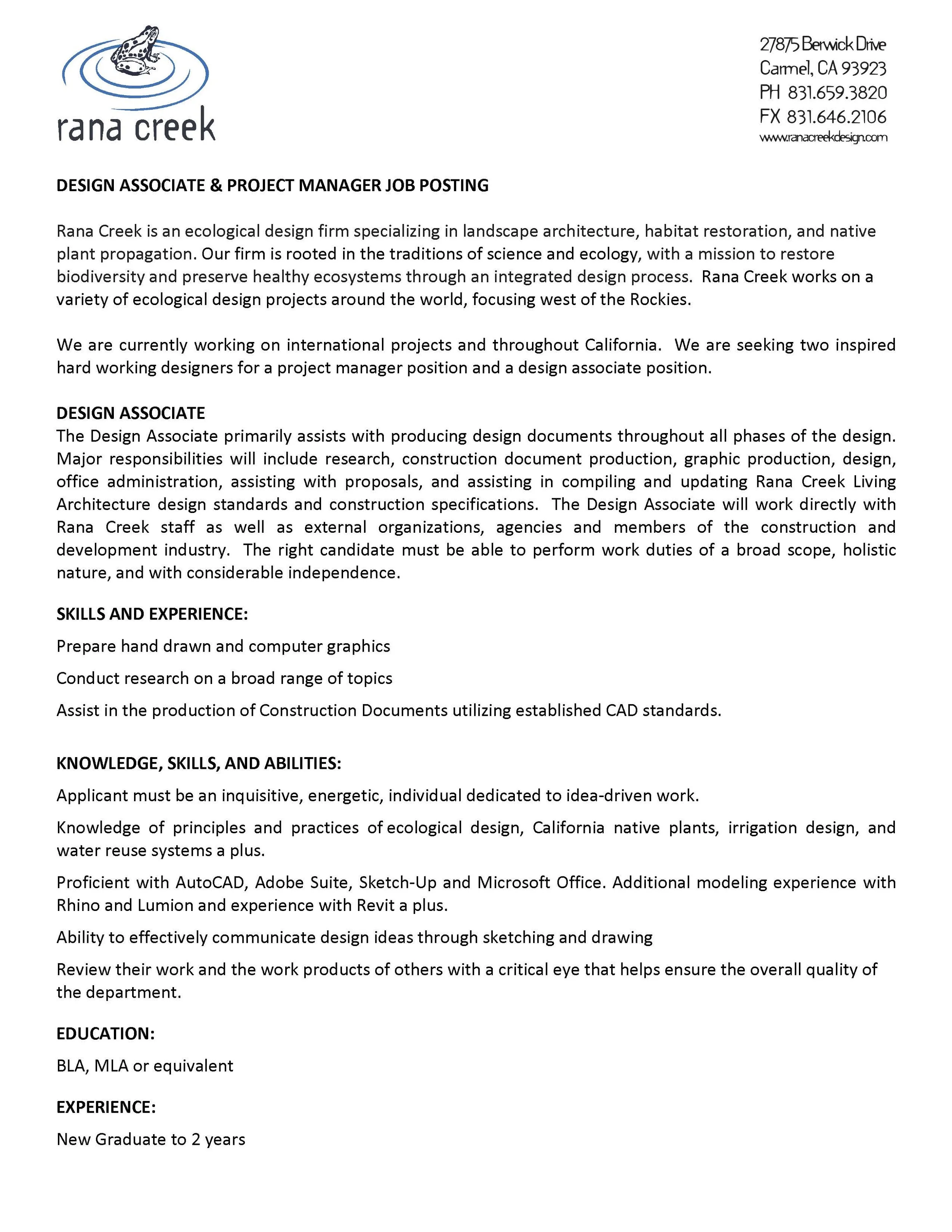 EMAIL: HR@RANACREEKDESIGN.COM