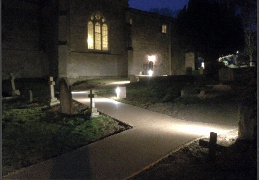 St Nicholas Church, Tackley path and lighting