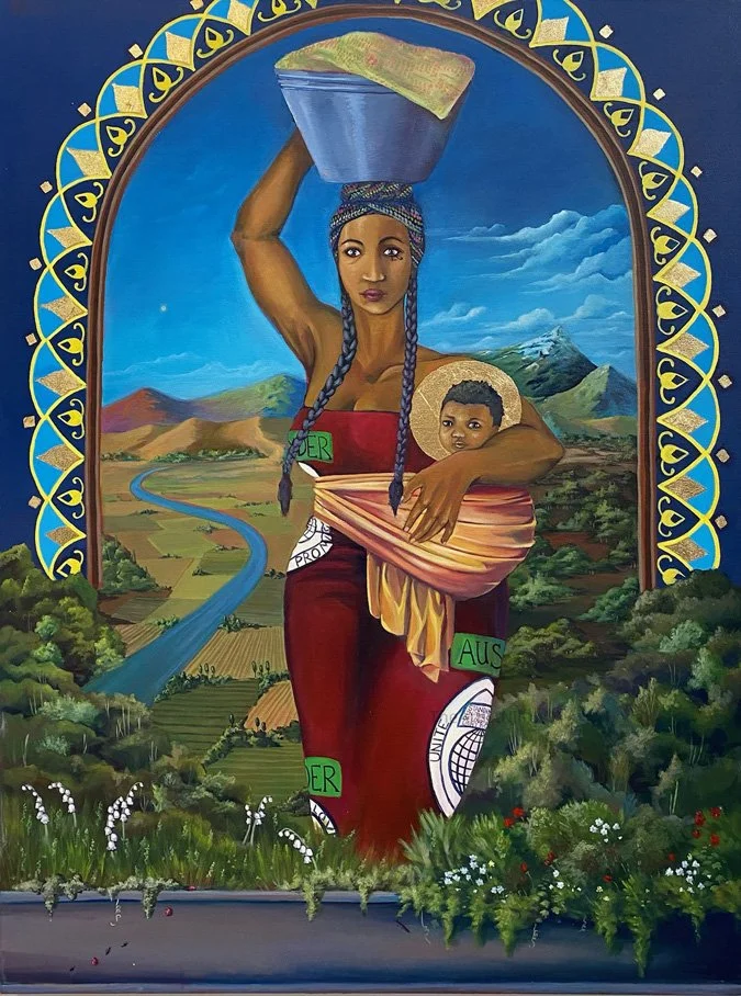  Unpromised Land  36x 48 “  Acrylic, gold leaf, on canvas  2021 