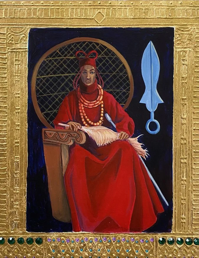  Relic 1  11x14”  acrylic, gold leaf, gems, on wood panel  2022 