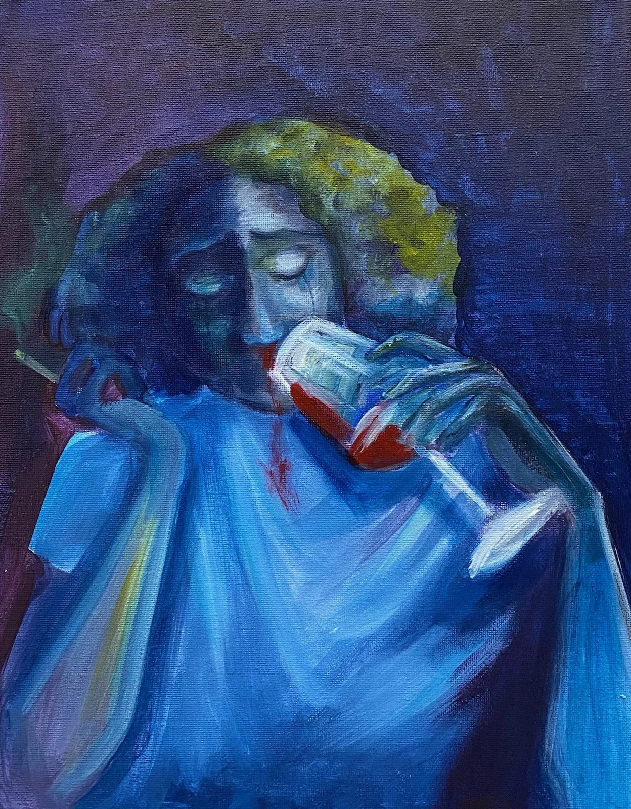  What I talk about when I talk about suffering: Drinking  Acrylic on Canvas  11x14”  2022 