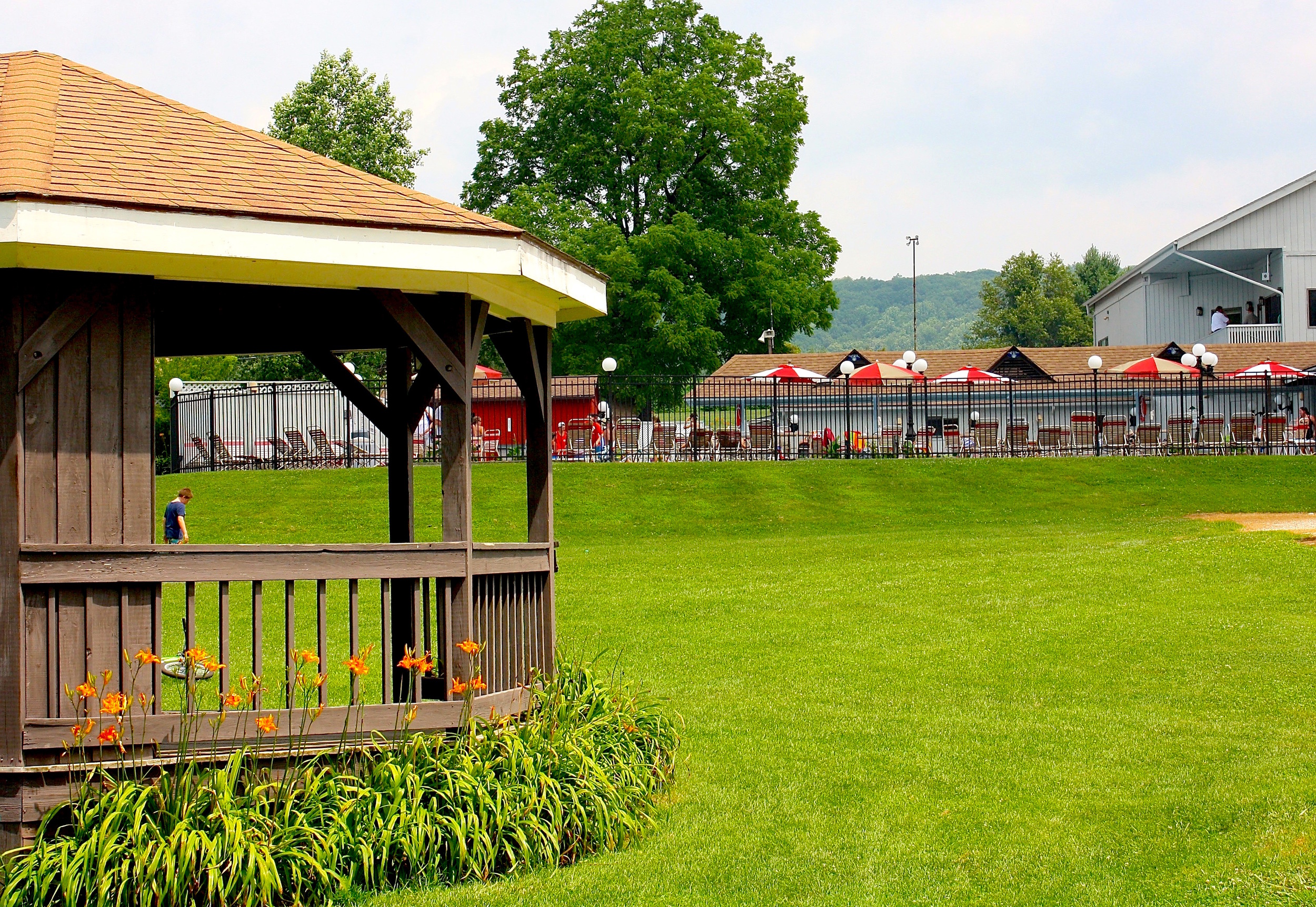 gazebo behind the pool area