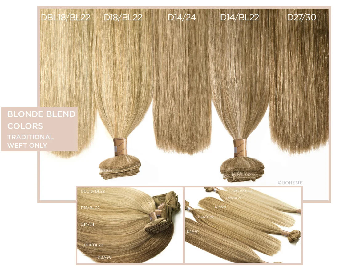 Blonde Blend Colors (Traditional Weft Only) DBL18/BL22, D18/BL22, D14/24, D14/BL22, D27/30