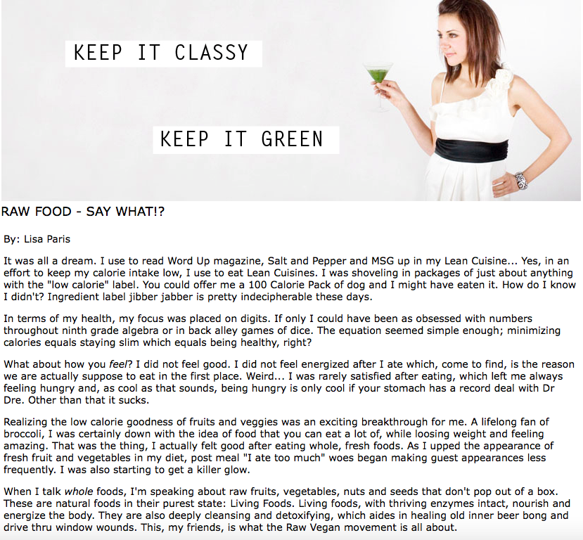 Raw Beets, Website Content Copy, 2011
