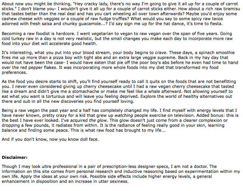 Raw Beets, Website Content Copy, 2011