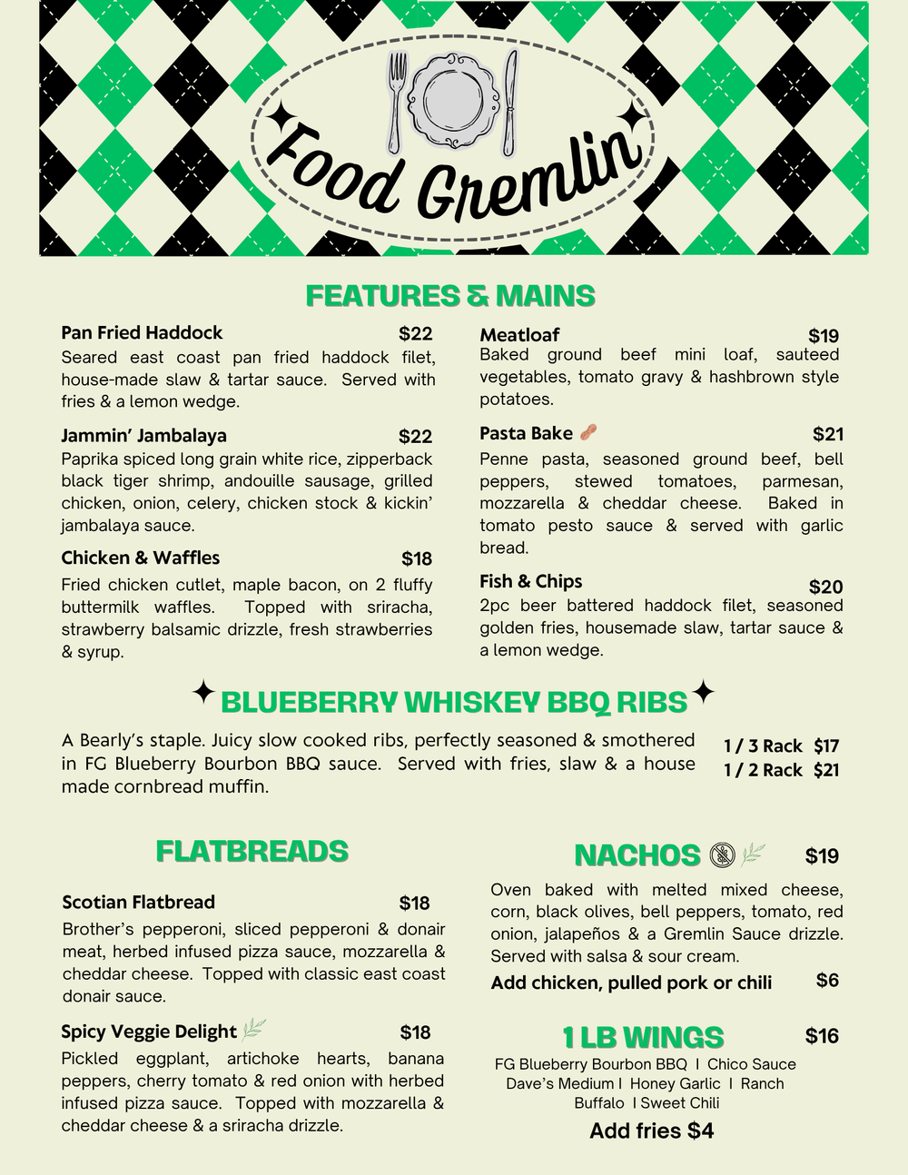 Food Menu — Bearly's