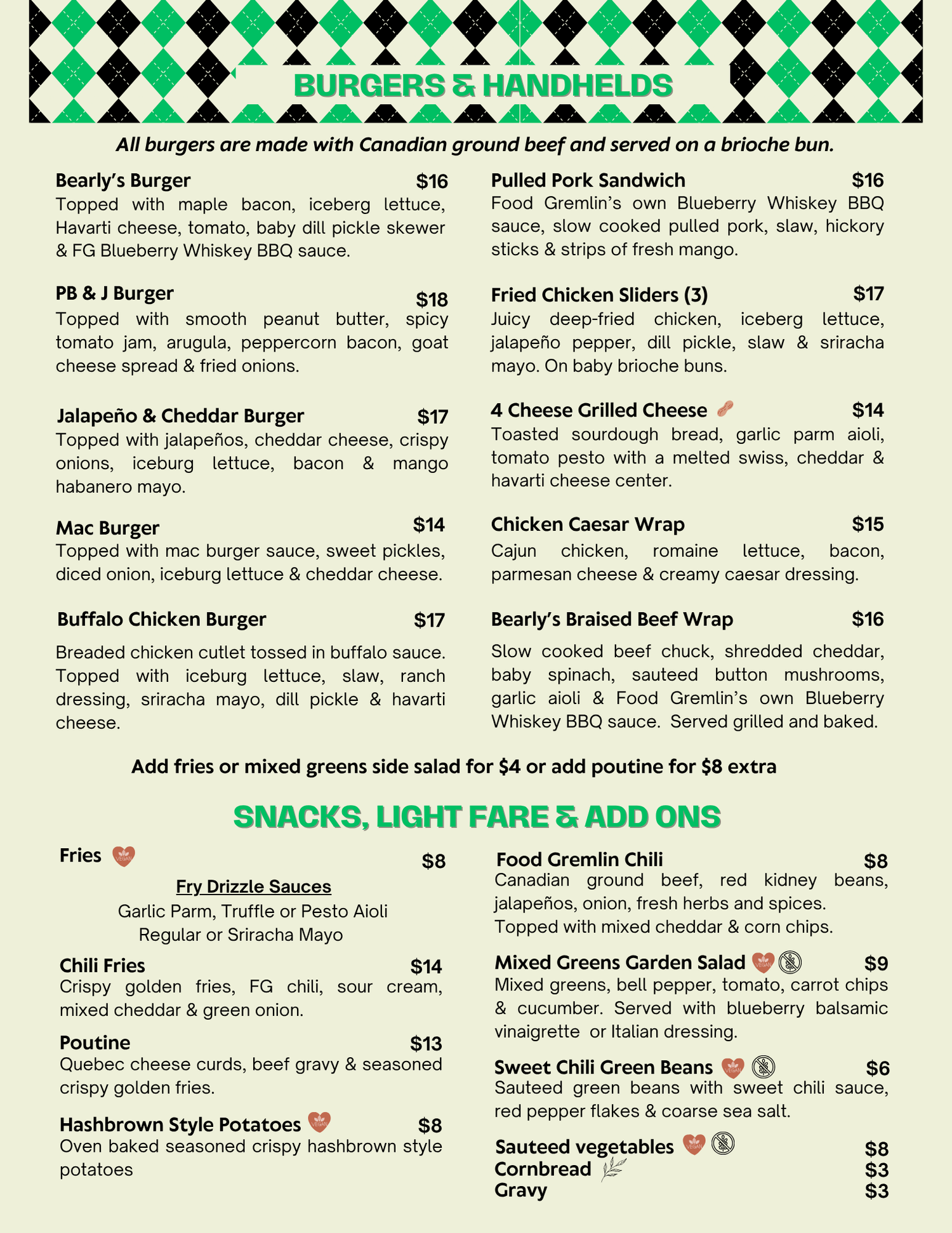 Food Menu — Bearly's