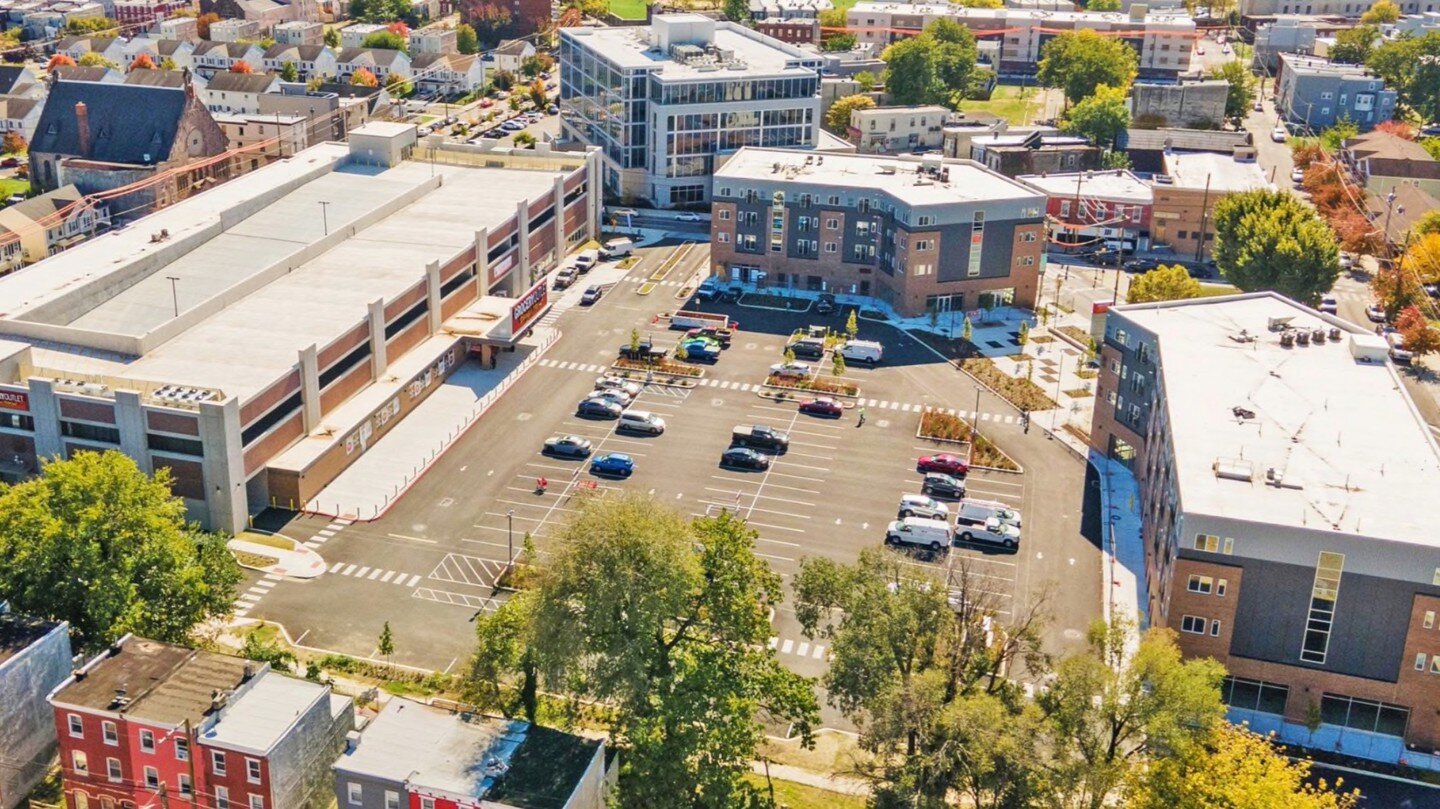 Sharswood Ridge. 3 Multi-family/mixed-use buildings built using modular unit/podium construction (~110,000SF). 3-level Precast parking garage with commercial space on ground level (~115,000SF).