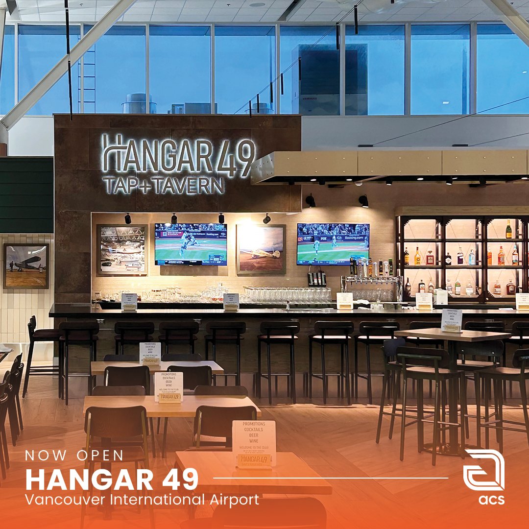 #NowOpen ✈️ Hangar 49 Tap + Tavern is now serving guests inside Vancouver International Airport! Formerly Stanley Park Taphouse, the refreshed restaurant and bar&mdash;located near Gate B13 in the domestic terminal&mdash;now features 40 additional se