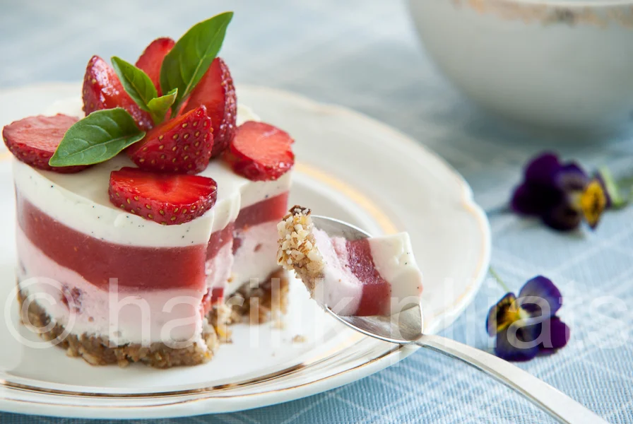 Edevad maasika-triibukoogid pähklisel põhjal