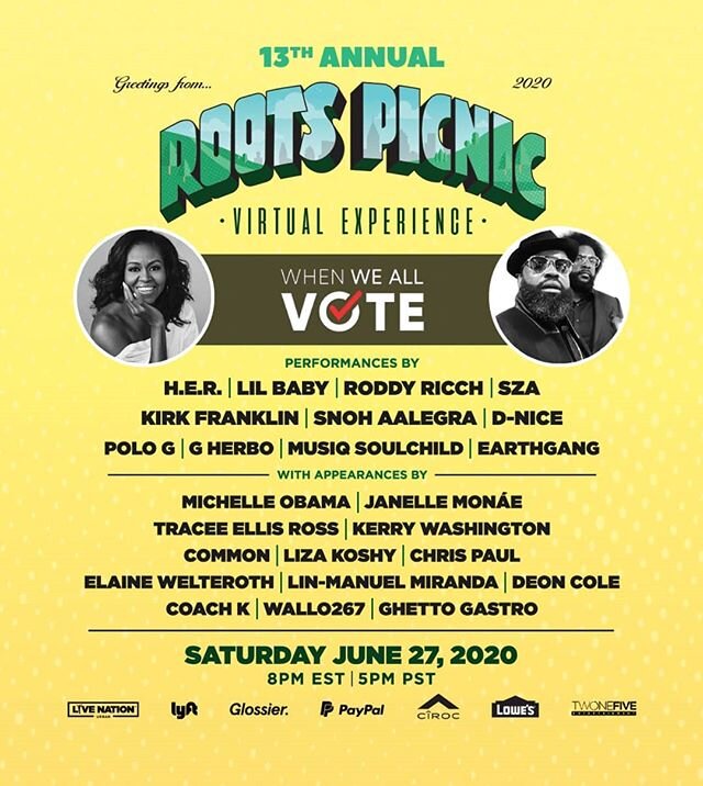Anyone else watching @theroots Picnic Virtual Experience on their @youtube channel now? Preshow about to wrap up and onto the heavy-hitters, including @hermusicofficial, @sza, @snohaalegra, Roddy Ricch, and @musiqsoulchild.

#theroots #therootspicnic