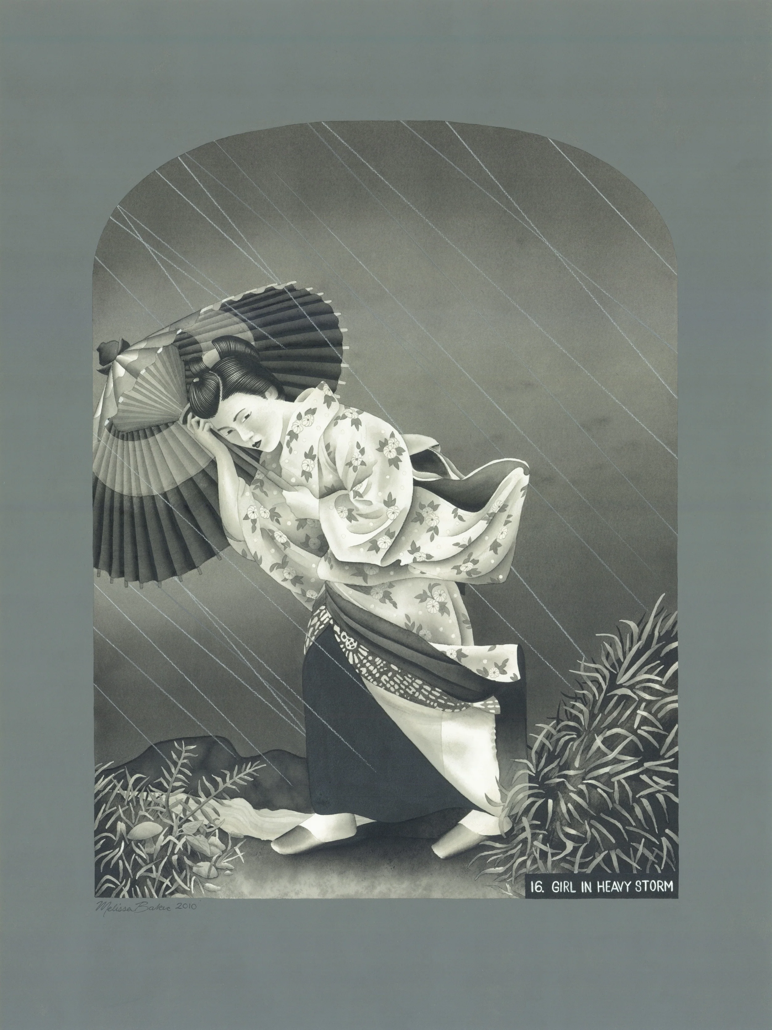 girl in heavy storm