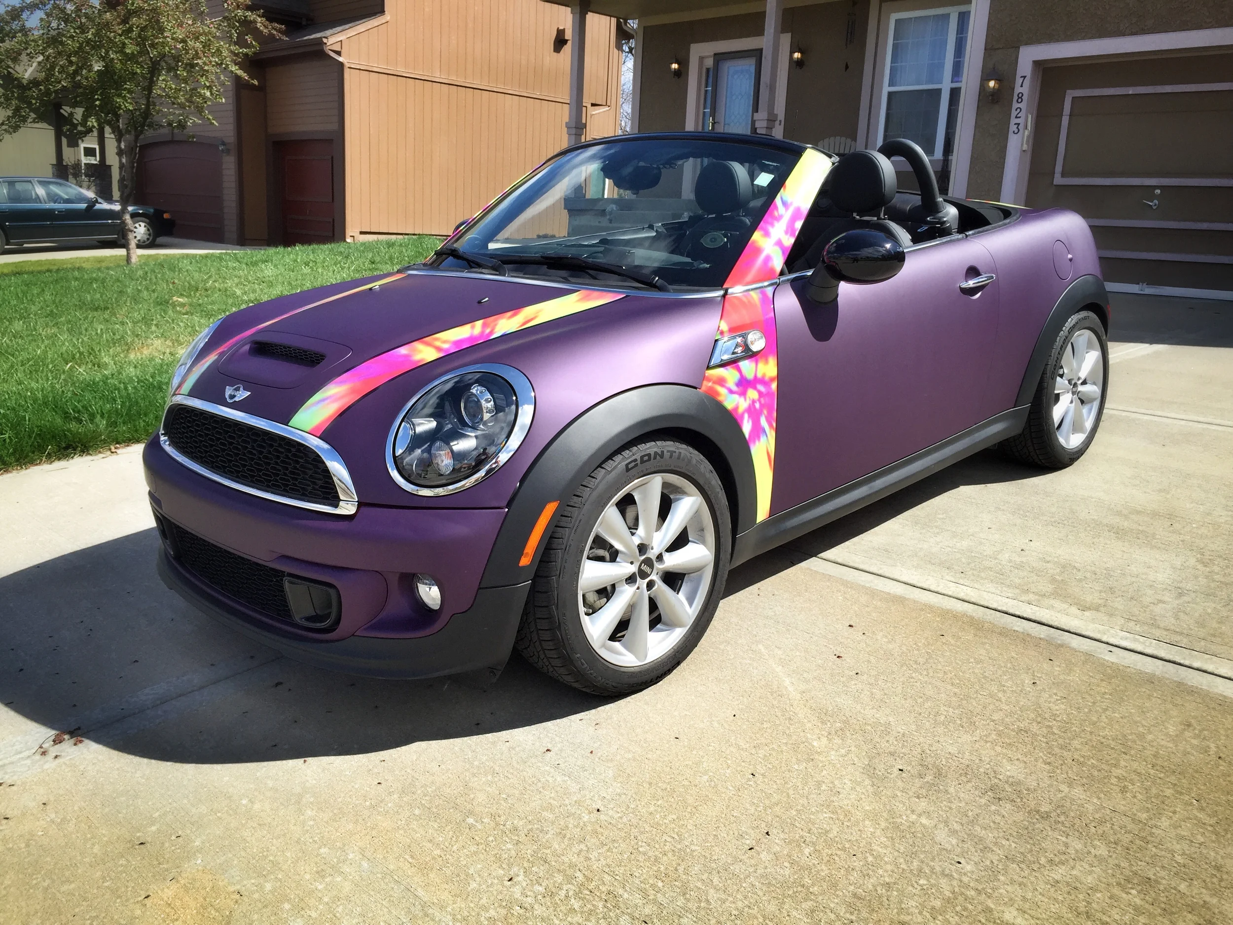Full wrap in matte deep purple with custom tie dye accents.