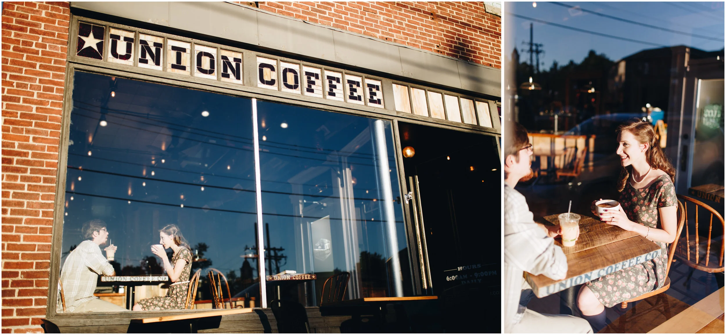 Coffee shop engagement photography in Milford, New Hampshire