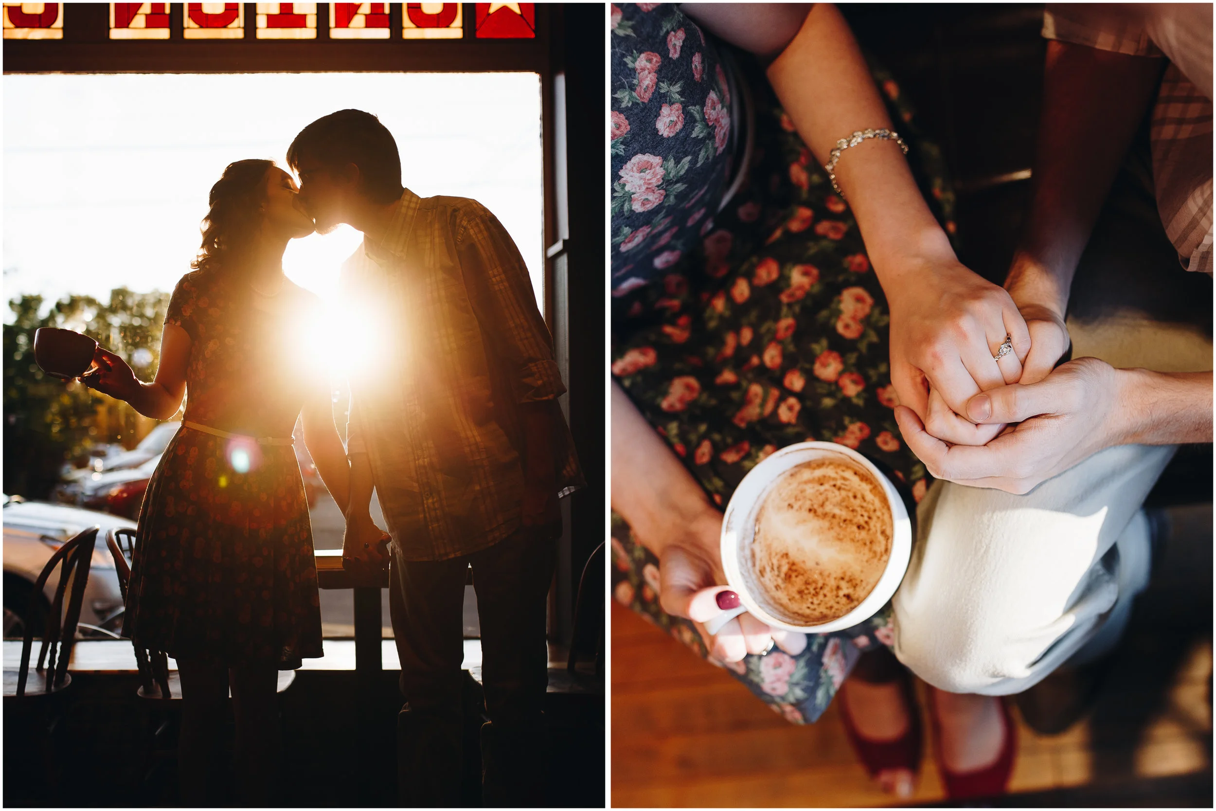Coffee latte shop engagement photography in Milford, New Hampshire