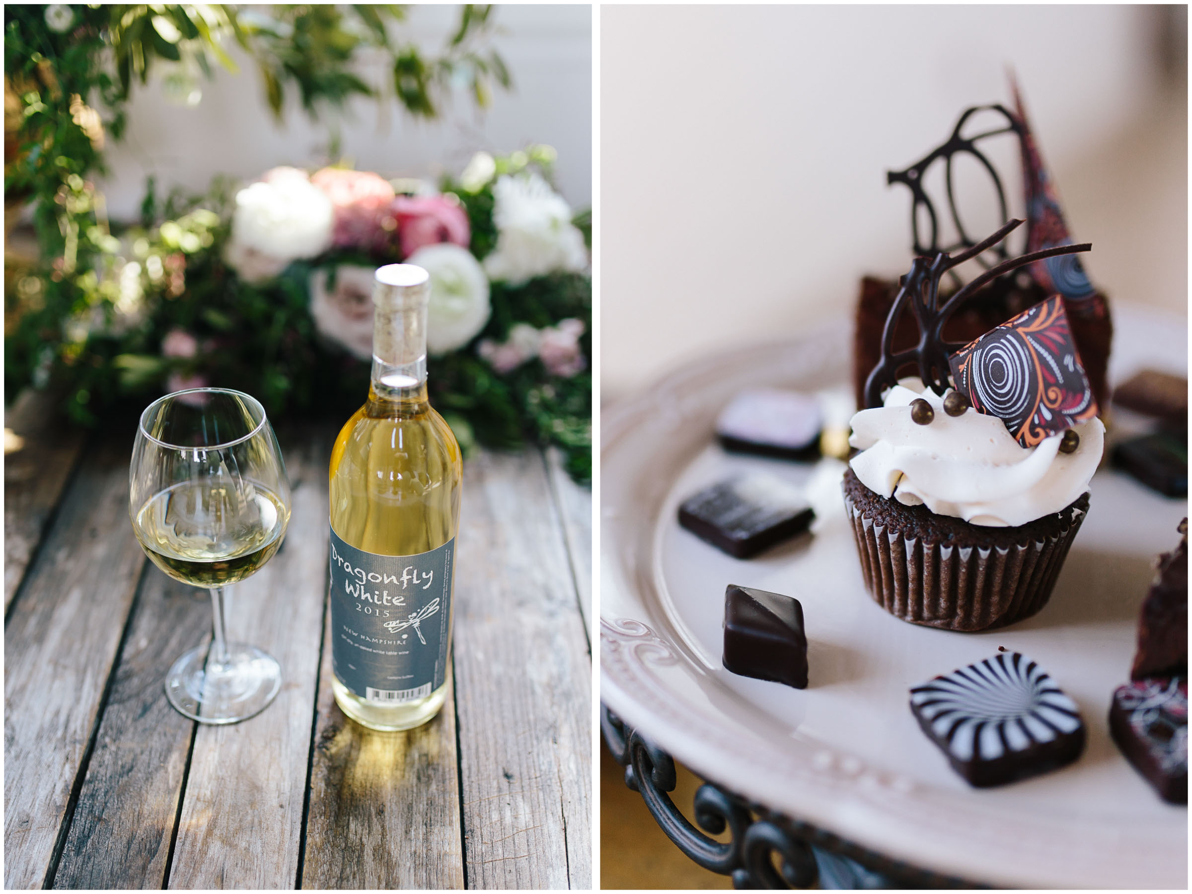 Intimate and romantic styled wedding photography in Lee, Massachusetts in the Berkshires - Appolo wine and chocolates