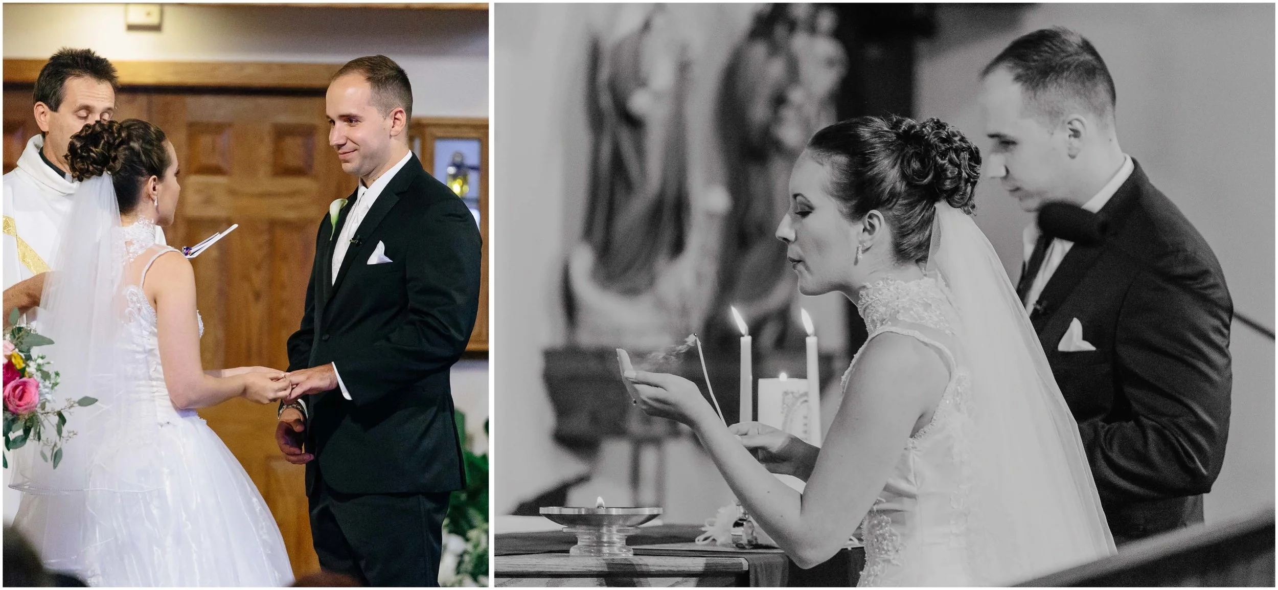 Chic New Hampshire Wedding at Manchester Country Club Bedford - exchanging rings and unity candle