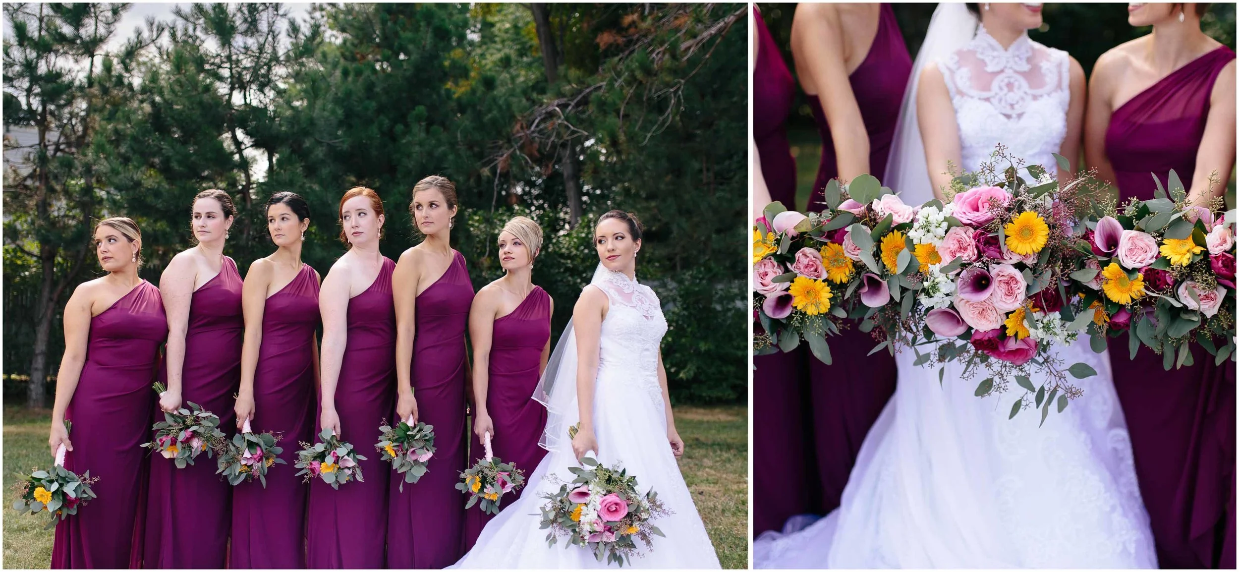 Chic New Hampshire Wedding at Manchester Country Club Bedford - bridesmaids and bouquets