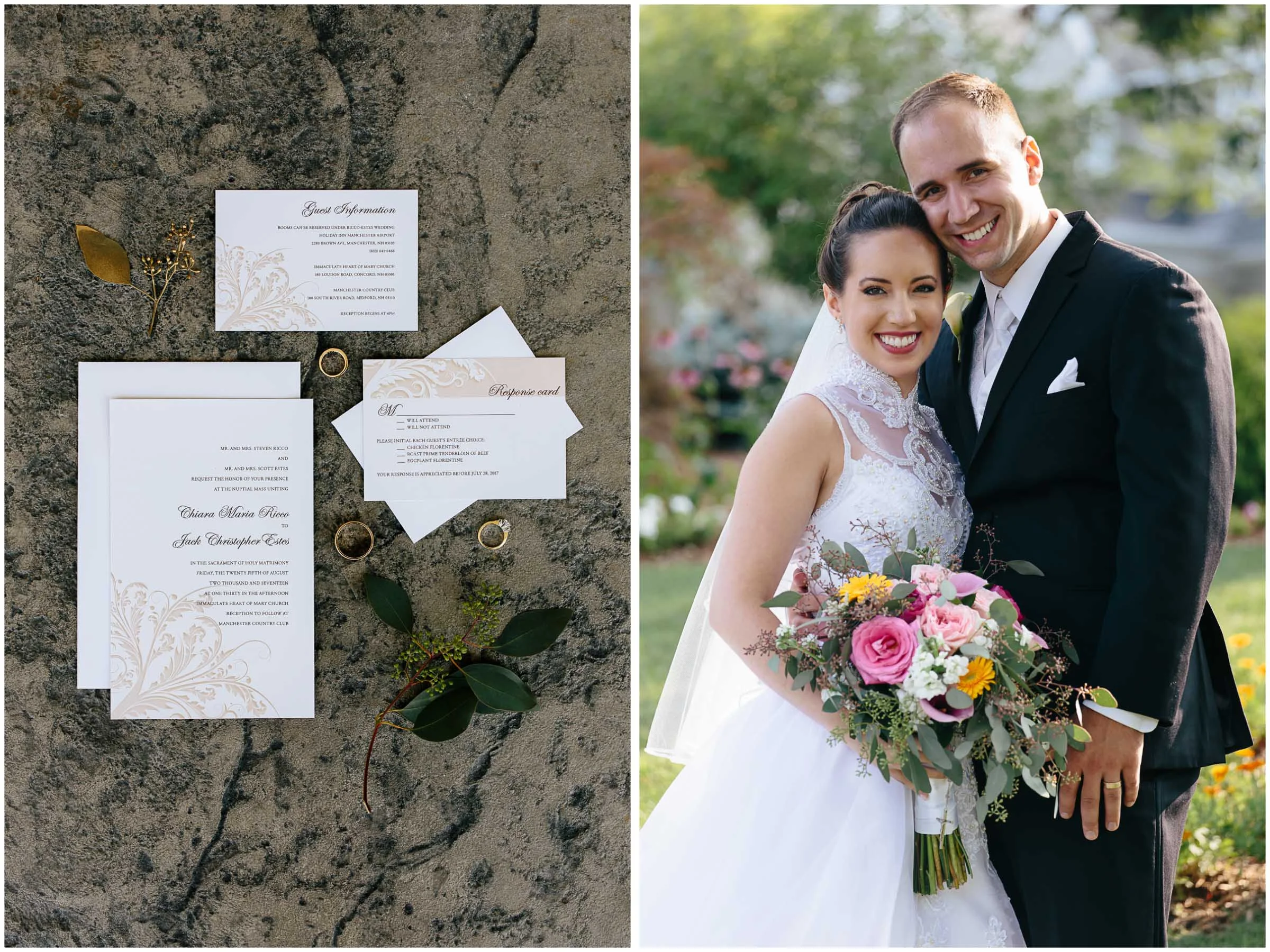 Chic New Hampshire Wedding at Manchester Country Club Bedford - bride and groom, magnet street invitations