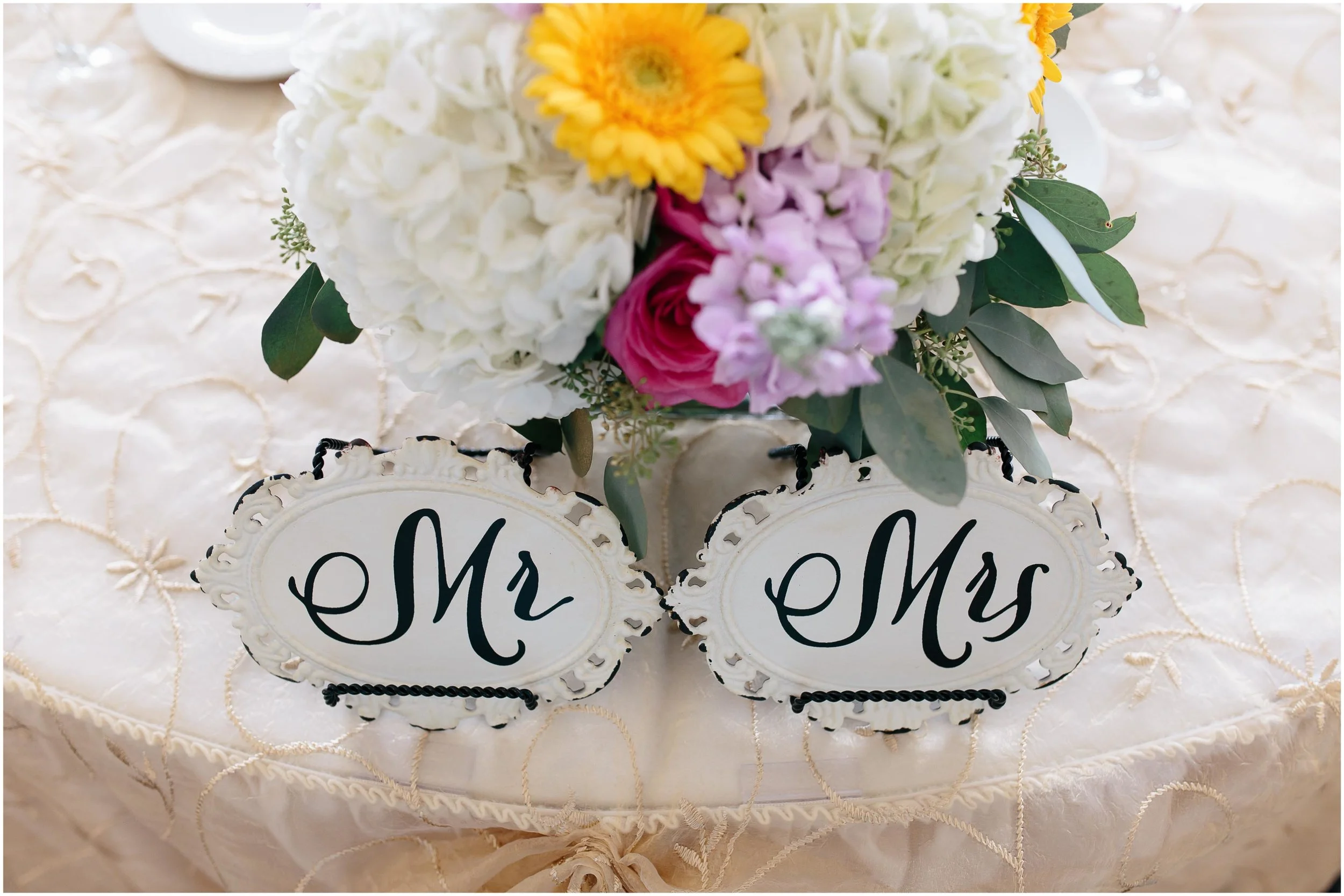 Chic New Hampshire Wedding at Manchester Country Club Bedford - Mr. and Mrs. tablescape