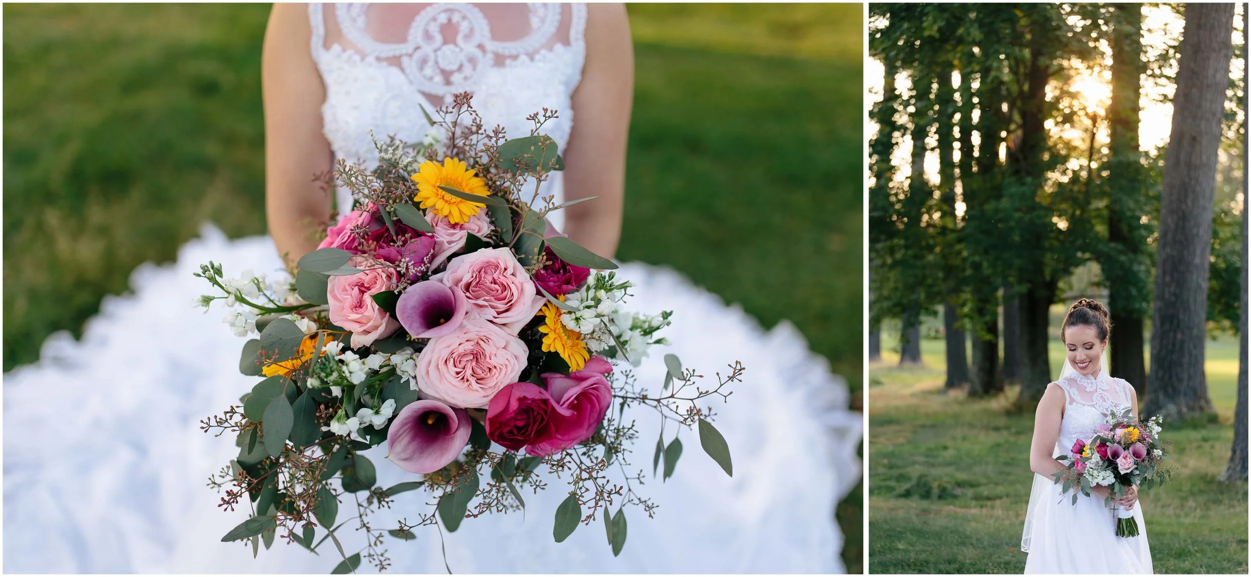 Chic New Hampshire Wedding at Manchester Country Club Bedford - bride and Chalifour's Flowers bouquet