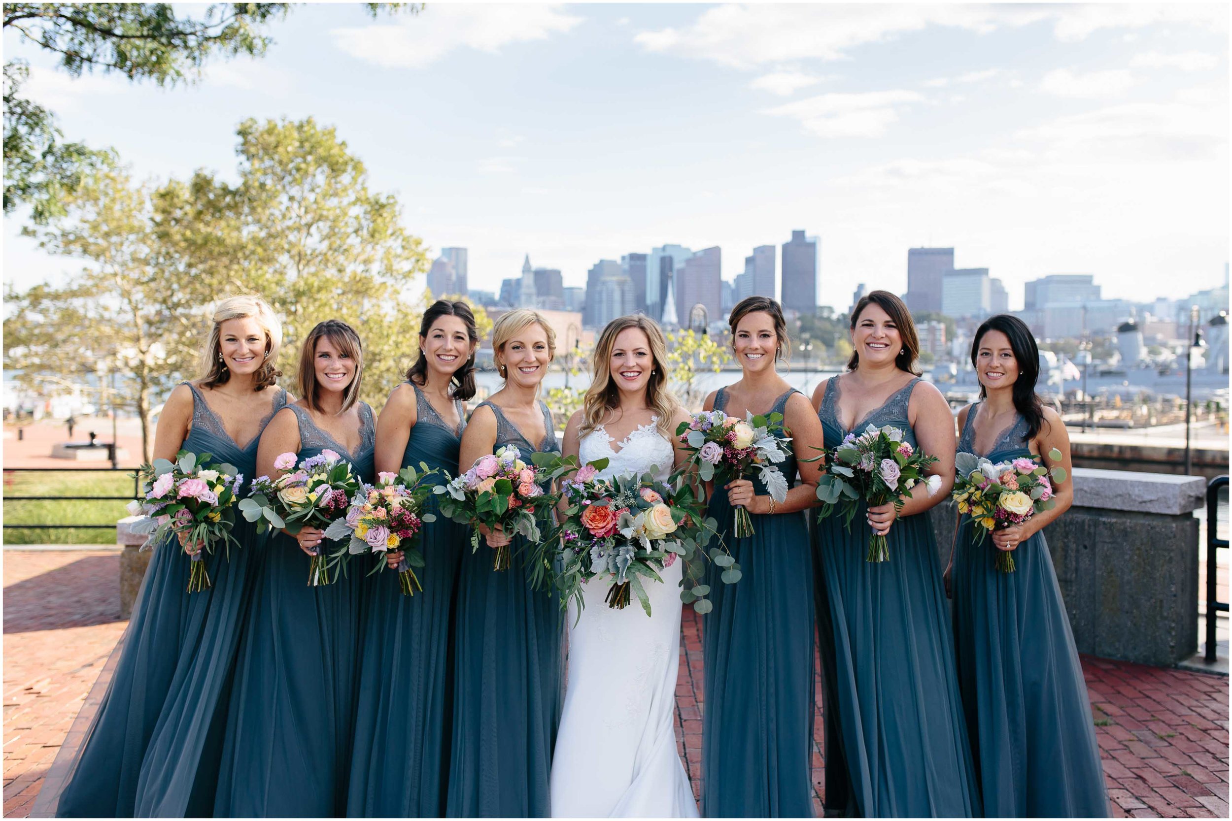 Nautical Massachusetts Jewish Wedding in the Boston Navy Yard bride and bridesmaids