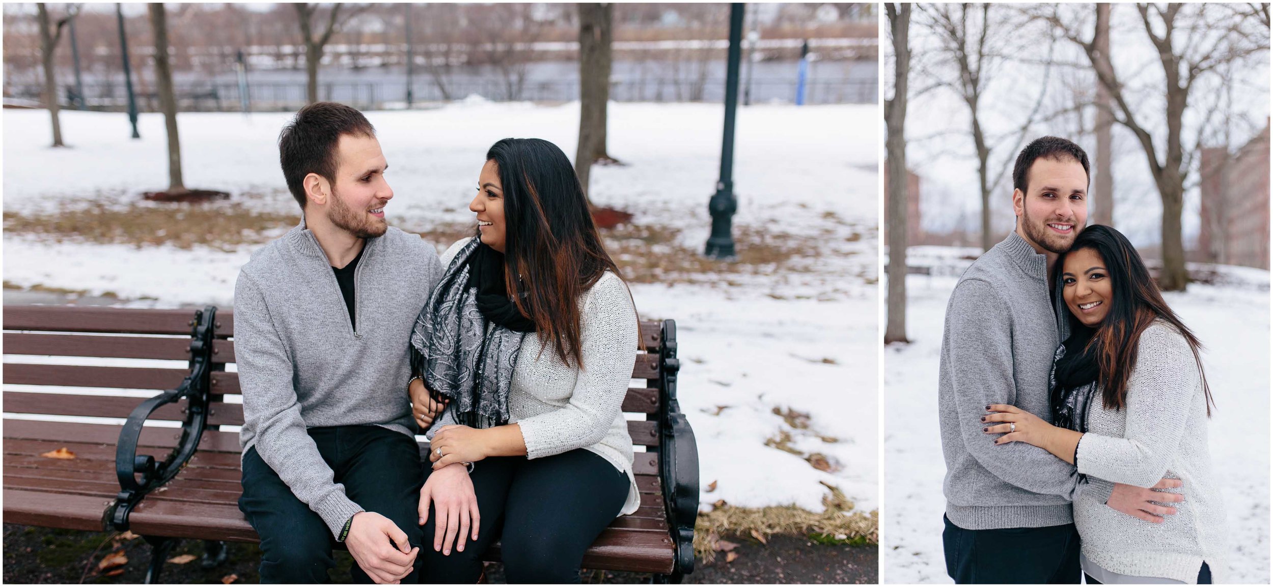 Warm and Wintry Engagement Session in Downtown Lowell, Massachusetts