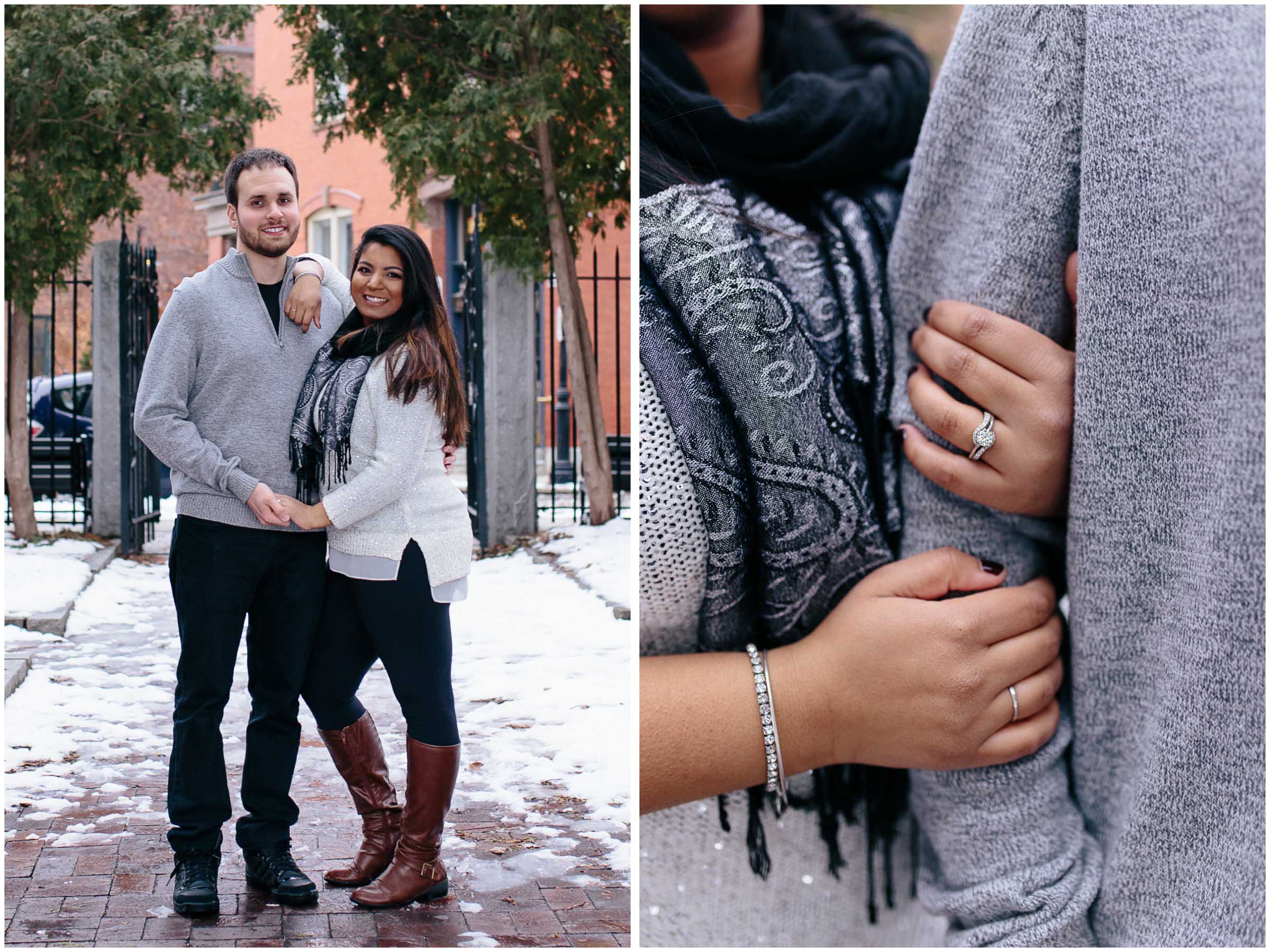 Warm and Wintry Engagement Session in Downtown Lowell, Massachusetts