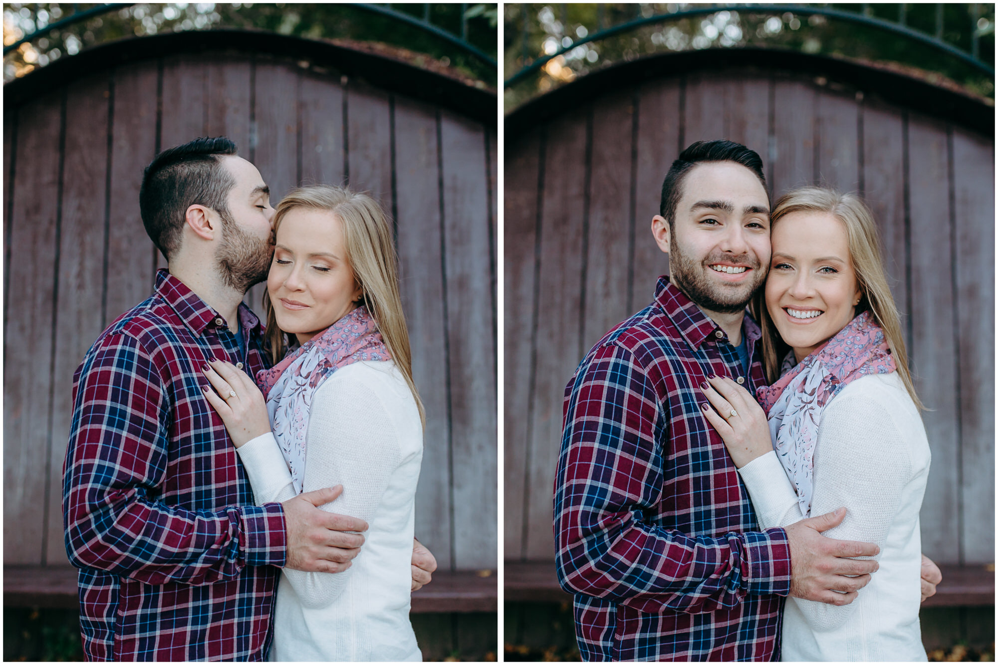 Beautiful couple poses and smiles for their New England engagement photos - by New Hampshire wedding photographer Ashleigh Laureen Photography in Lowell, Massachusetts