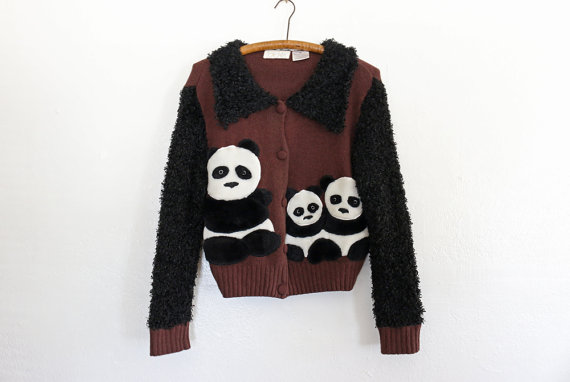 Brown Black Fluffy Panda Vintage Sweater