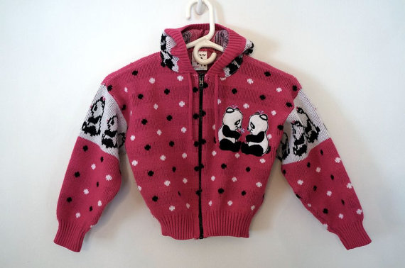 Vintage 1980s Girls Panda Sweater Hoodie