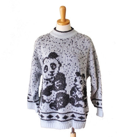 Grey Spotted Vintage Panda Sweater