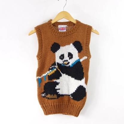 Brown Vintage Panda Sweater Vest