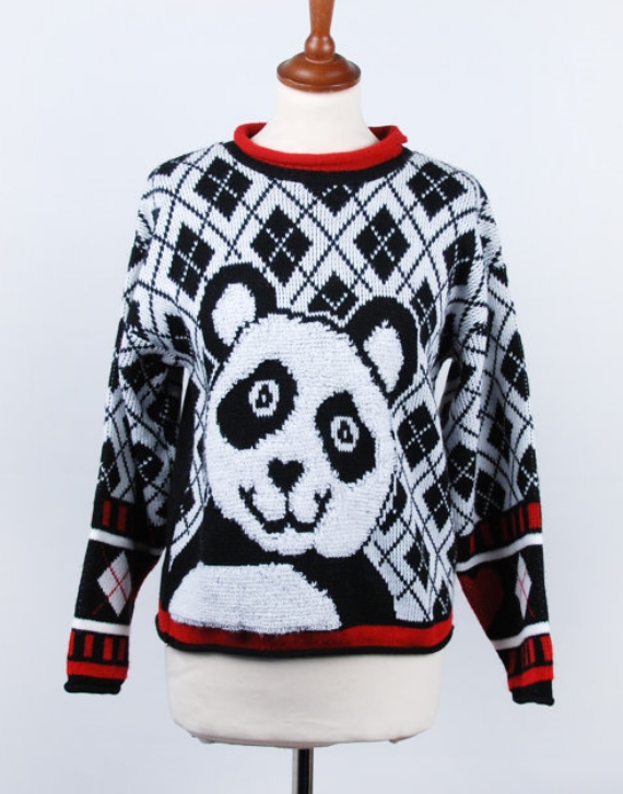 Plaid 1980s Vintage Panda Sweater