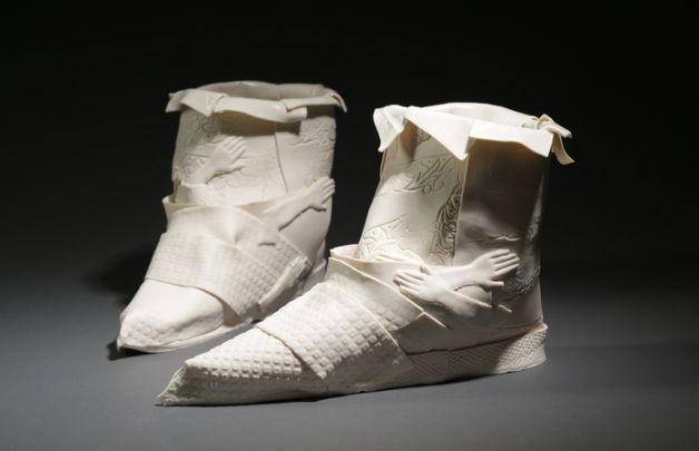  Inge Roberts,&nbsp; whiter boots , 2015.  porcelain  6 x 8 x 10 in.  $1100 