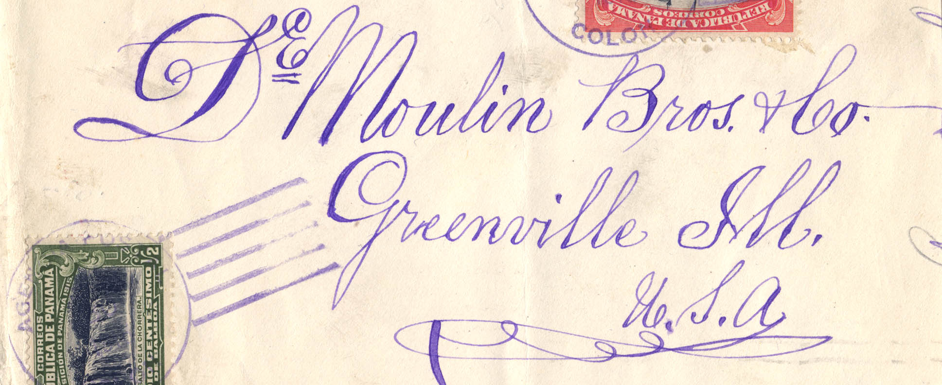 Envelope addressed to DeMoulin Bros. & Co, Greenville, Ill., USA, 1918
