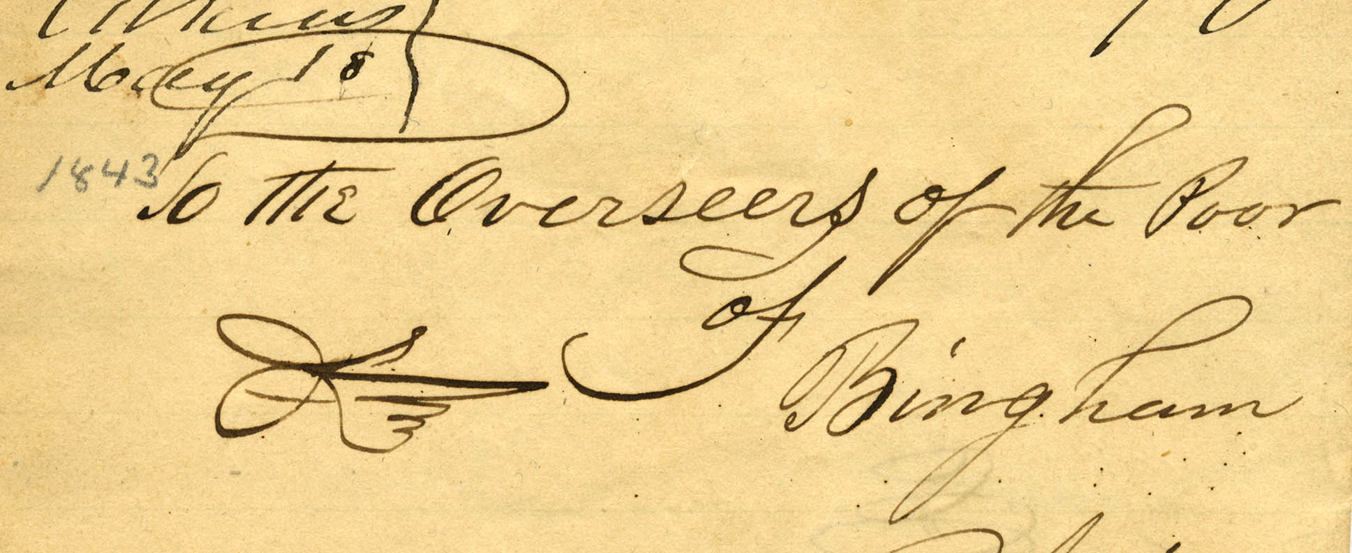 To the Overseers of the Poor, Bingham, Maine, 1843