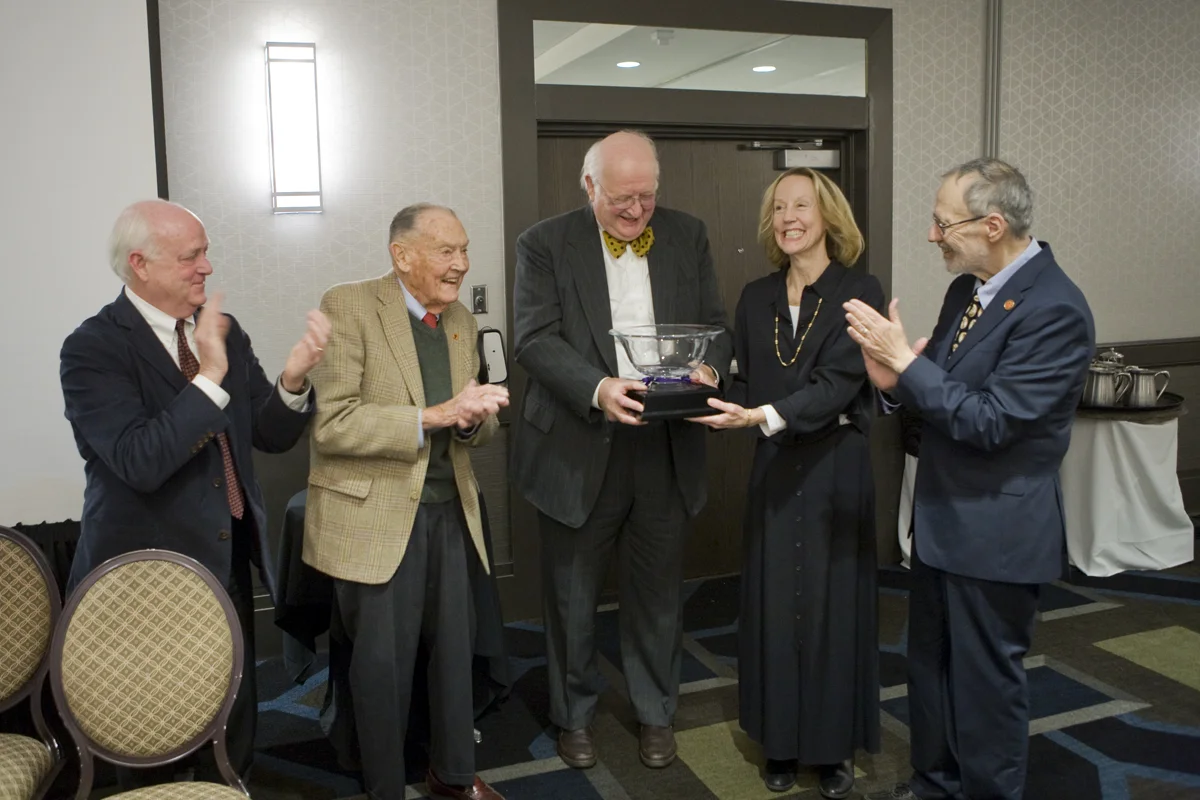 Presentation of the Franklin Founder Award: (L-R) Donald Smith, John Bogle, Sir Angus Deaton, Dr. Anne Case, John Alviti