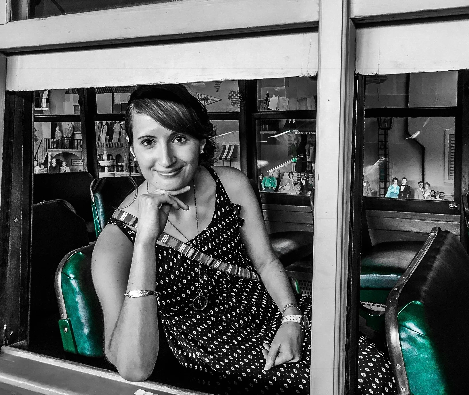 self portrait sitting on bus