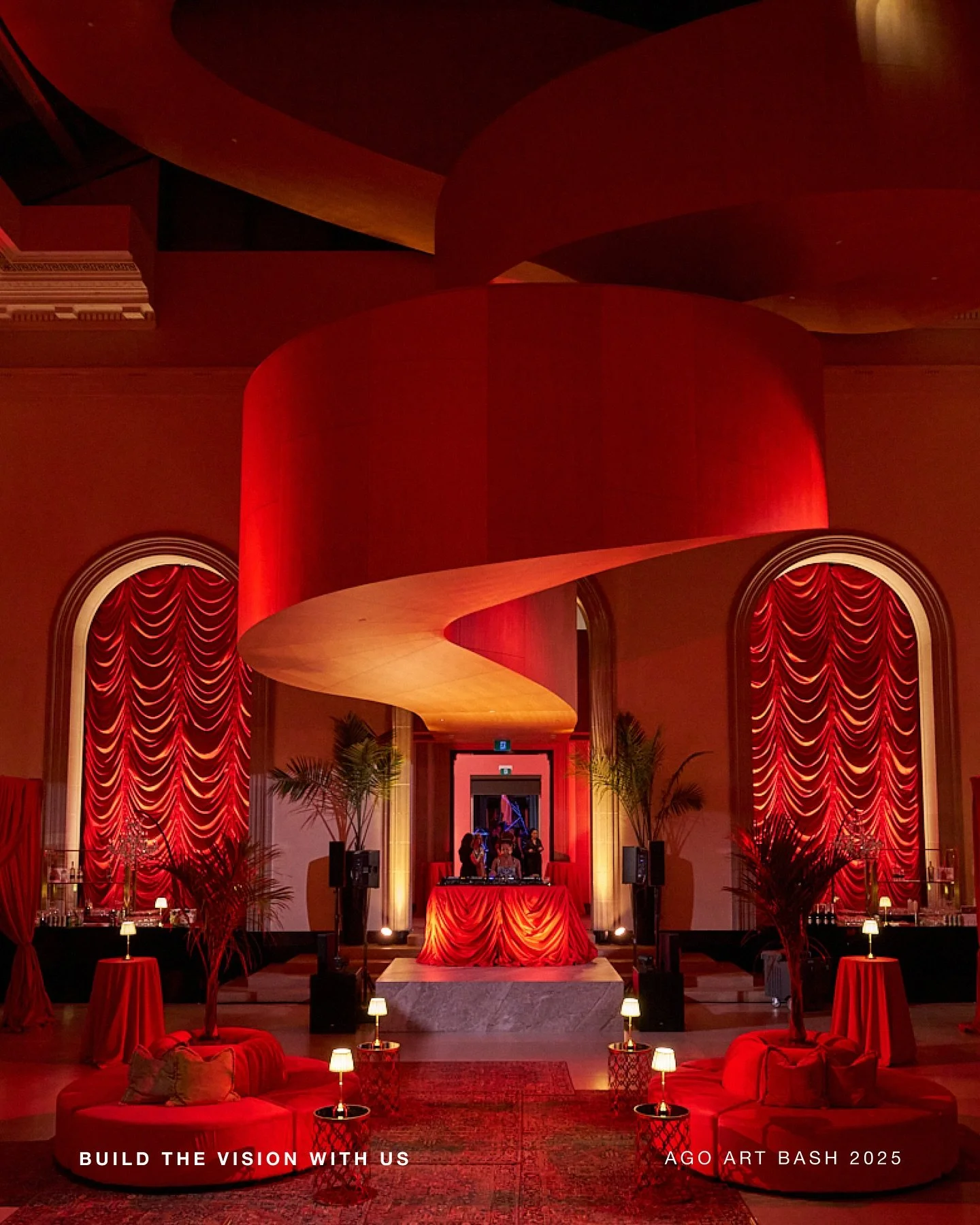 AGO celebrates 125 years in true Canadiana style.

Rich reds, oriental rugs and a custom neon moment staged the space on the main floor. VIP guests began the evening with an intimate dinner where &ldquo;The Great Canadian Autumn&rdquo; came to life u