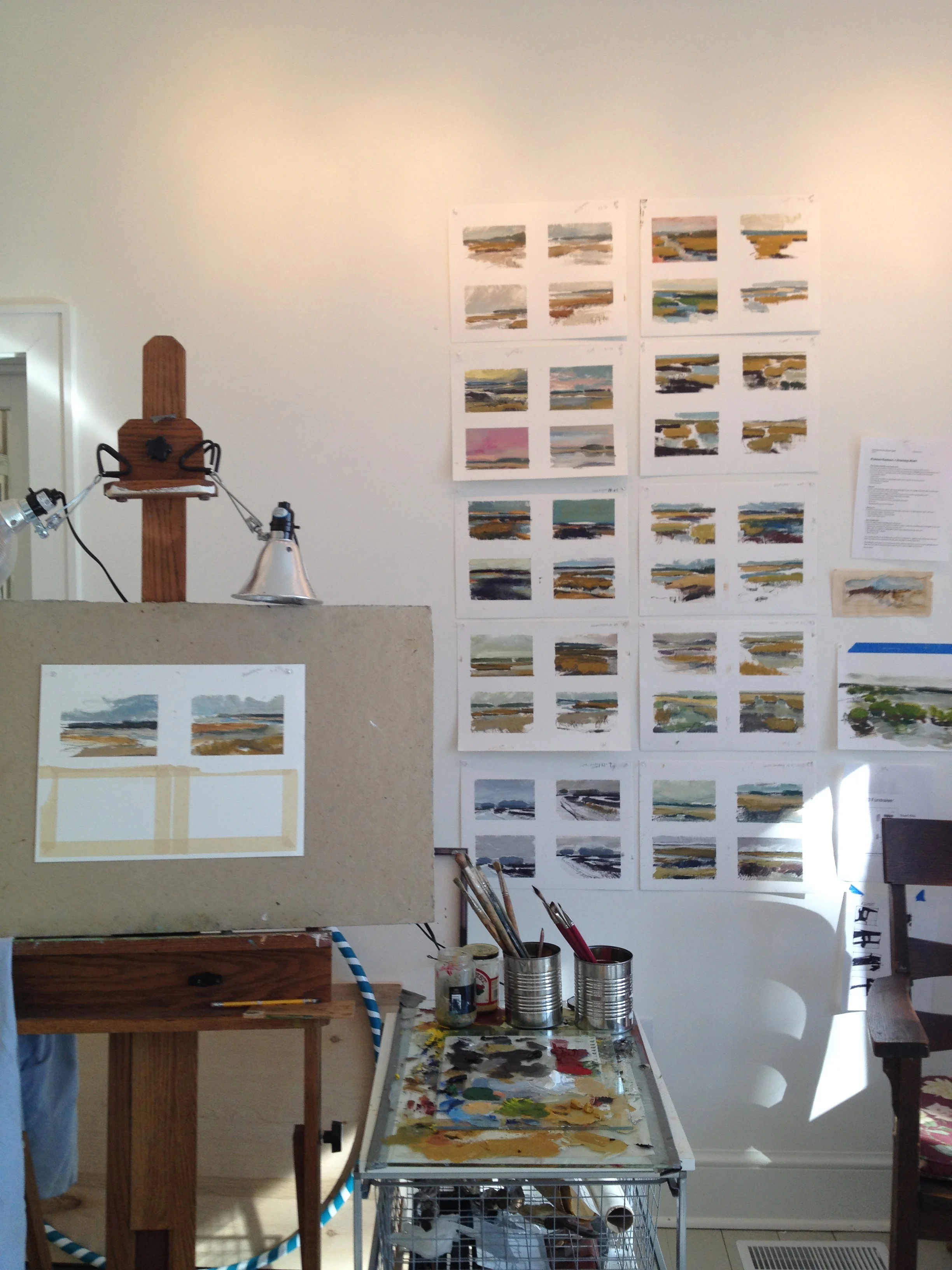 The following is a selection from 140 studies created over the course of a year of plein air painting the salt marshes of the Eastern Shore.