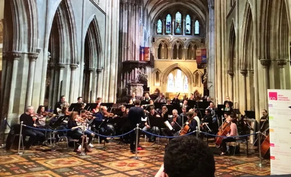 HIGHLIGHT of the day. Orchestra rehearsing for a concert at St. Patricks' Cathedral.